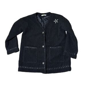 Sandro Paris Black Boucle Star Coatigan Oversized Lined $500